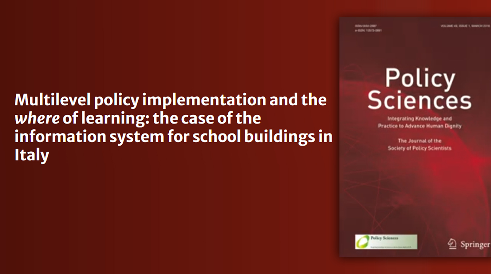 Report Multilevel policy implementation and the where of learning: the case of the information system for school buildings in Italy
